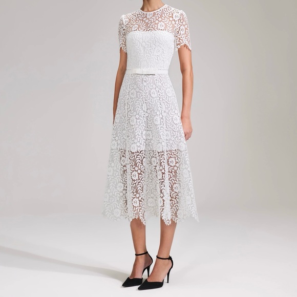 Self-Portrait White Rose Lace Midi Dress - Picture 5 of 6